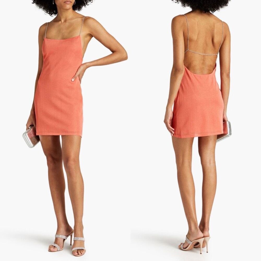 NWT GAUGE81 Pink Knit Open Back Crystal Rhinestone Strap Mini Dress Party Large